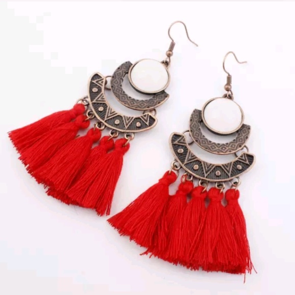 Sweet Pea Boutique Jewelry - Red Tassel Earrings